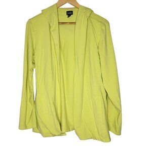 Eileen Fisher Solid Yellow Hooded Open‎ Cardigan Sweater Women's Large L